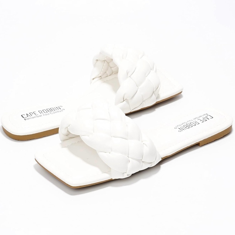 Cape Robbin Vagabond Braided Mule Sandals – Women’s Size 9 White Square Toe Slip - Picture 4 of 16
